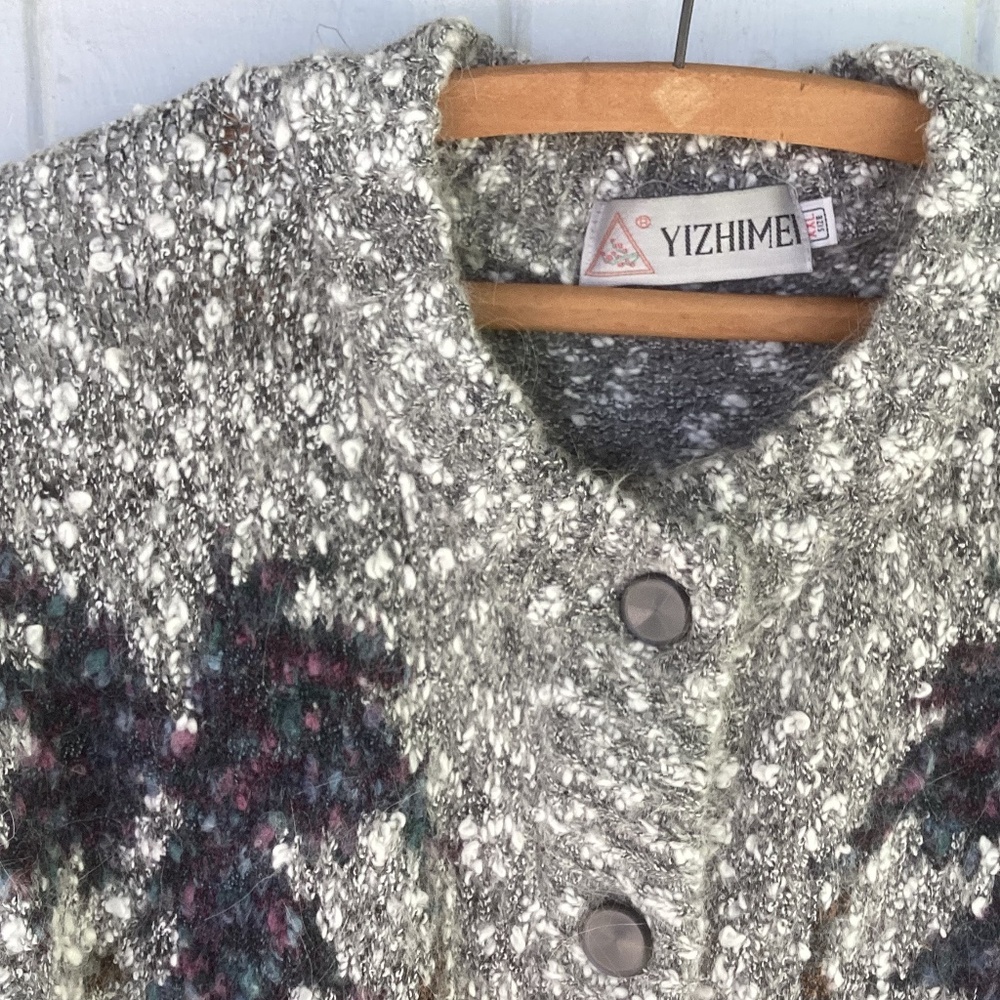 VINTAGE handmade wool blend sweater CARDIGAN - Picture 3 of 4